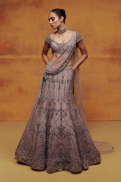 Dolly J Lavender jewel hand embroidered lehenga set DOLLJUL26D149322