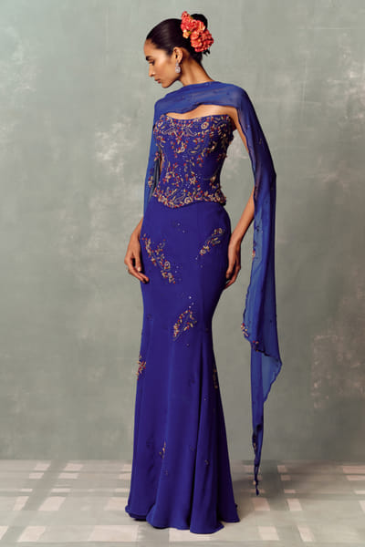 Dolly J Royal blue embroidered corset and skirt set DOLLAUG26D152665