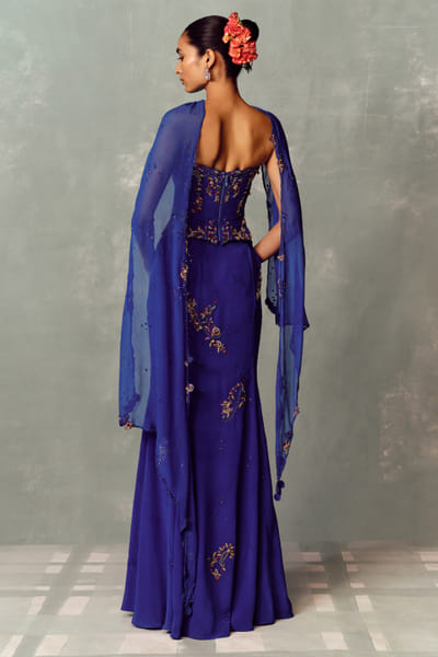 Dolly J Royal blue embroidered corset and skirt set DOLLAUG26D152665