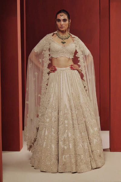 Dolly J White tonal embroidered lehenga set DOLLJUL26D149332