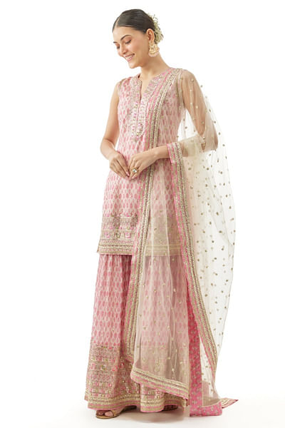 Pink printed and embroidered sharara set