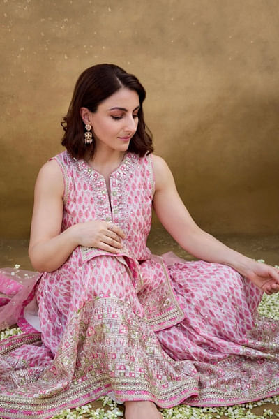Pink zari embroidered sharara set