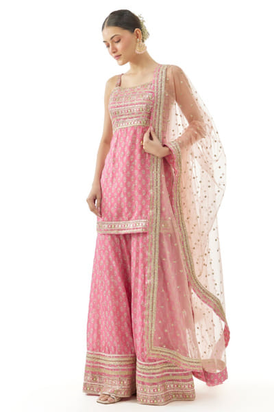 Gopi Vaid Pink floral print embroidered sharara set GOPJUL25D131151