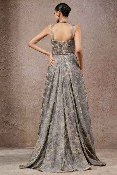 Tarun Tahiliani Beige grey printed gown TARJUL25D132642