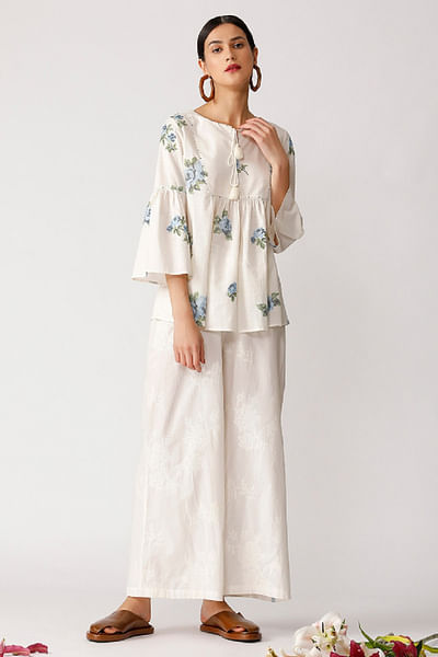 White rose embroidered top