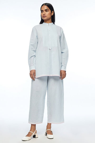 Powder blue pintuck pleated shirt