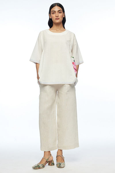 Ivory rose appliqué embroidered top