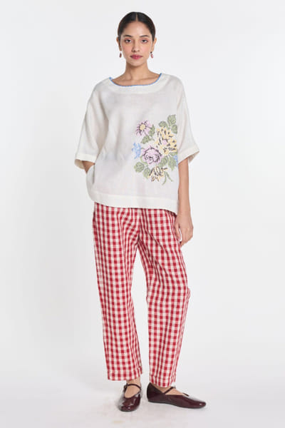 Ivory floral embroidered top