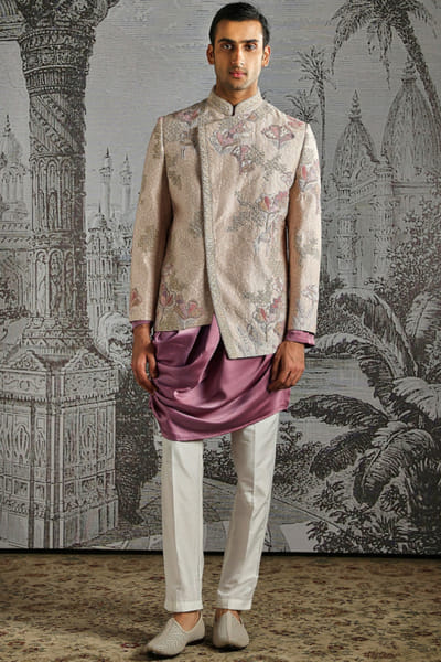 Asuka Couture Lilac-pink embroidered bandhgala set ASUKMAY26D245051