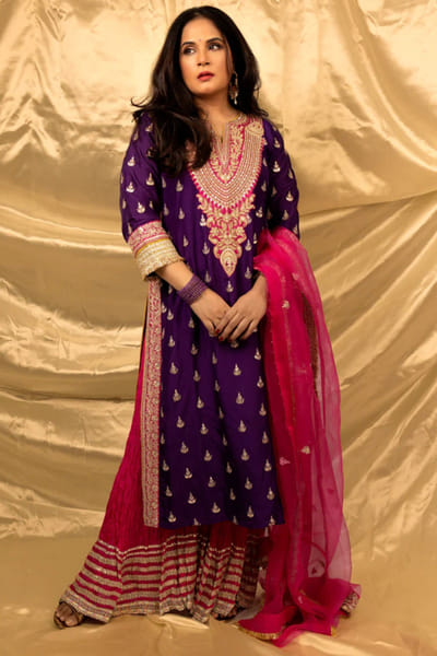 Purple embroidered kurta set