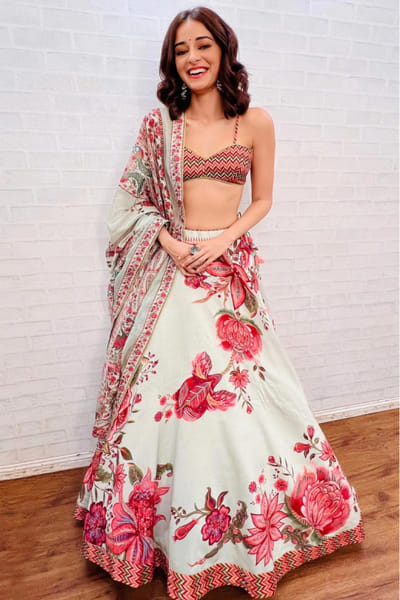 Green floral printed lehenga set