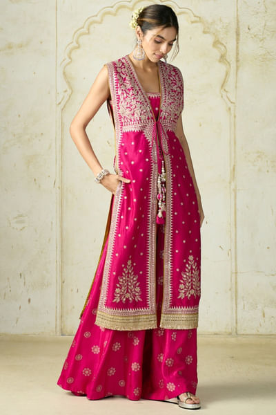 Rani pink embroidered jacket set