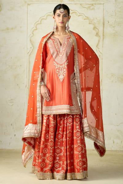 Gopi Vaid Orange embroidered tussar sharara set GOPNOV25D137892