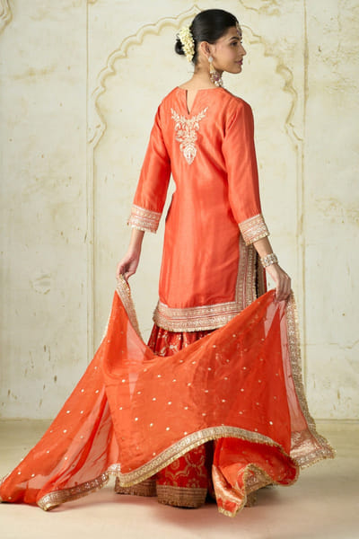 Gopi Vaid Orange embroidered tussar sharara set GOPNOV25D137892