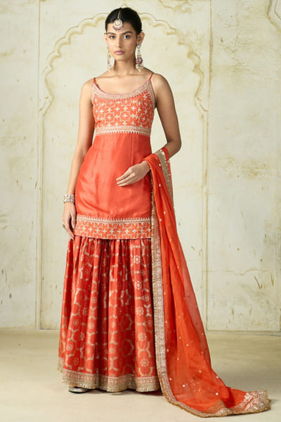 Gopi Vaid Orange embellished tussar sharara set GOPNOV25D137880