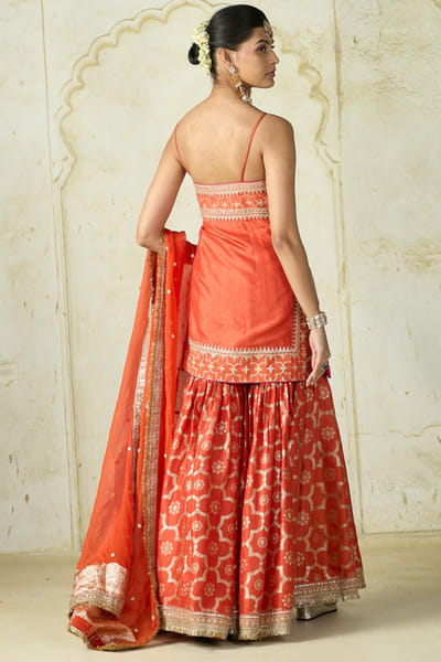 Gopi Vaid Orange embellished tussar sharara set GOPNOV25D137880