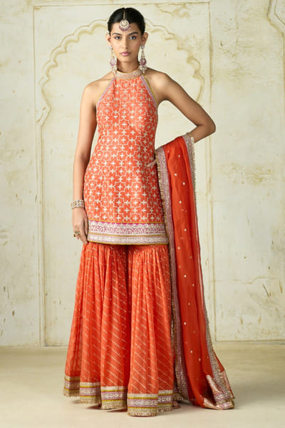 Gopi Vaid Orange motif embroidered sharara set GOPNOV25D137898
