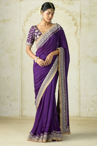 Purple embellished sari set