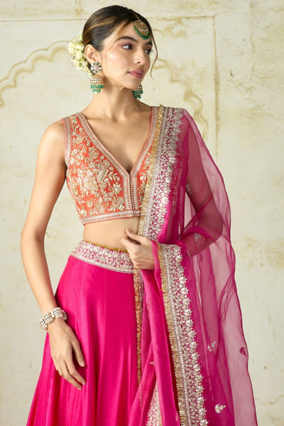 Gopi Vaid Rani pink embellished tussar lehenga set GOPNOV25D137917