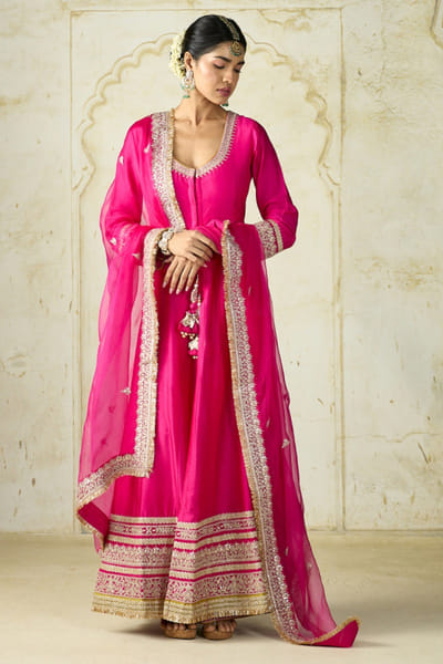 Rani pink embellished anarkali palazzo set