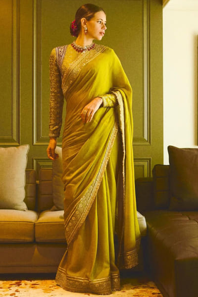 Green chiffon sari set