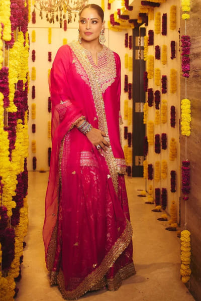 Rani pink embroidered sharara set