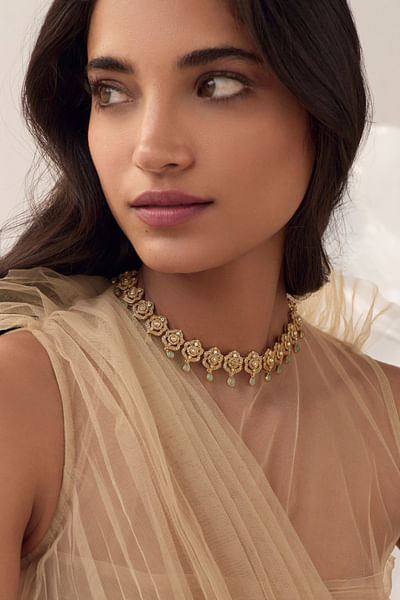 Gold stone embellished necklace