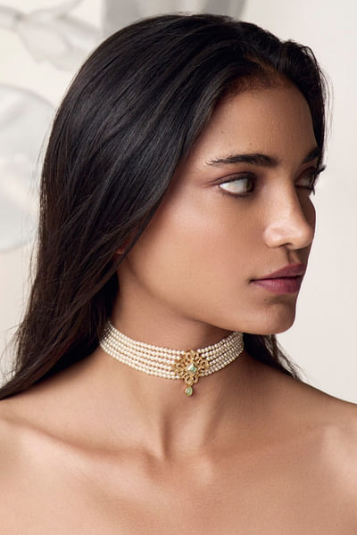 Gold pearl embellished choker