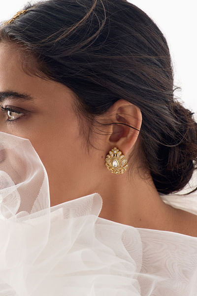 Gold kundan embellished earrings studs