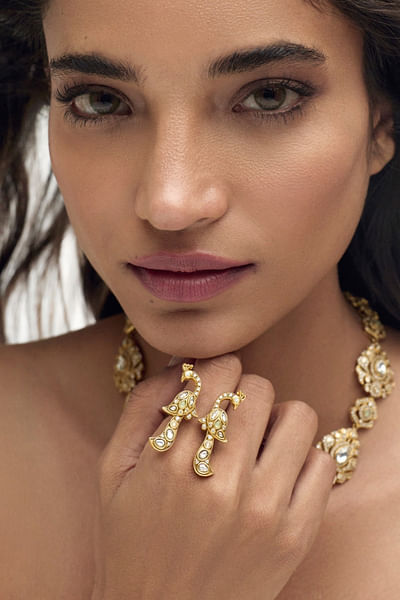 Gold zirconia stone embellished ring