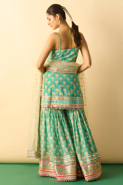 Gopi Vaid Aqua green embroidered sharara set GOPIJUL26D150624