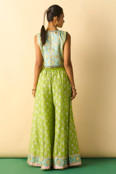 Gopi Vaid Lime green foil printed jacket co-ord set GOPIJUL26D150626