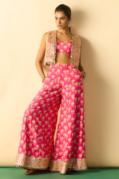 Gopi Vaid Pink foil printed jacket co-ord set GOPIJUL26D150627