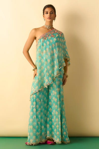 Gopi Vaid Aqua green floral embroidered co-ord set GOPIJUL26D150637