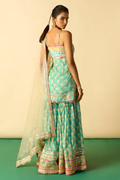 Gopi Vaid Aqua green print embroidered sharara set GOPIJUL26D150643