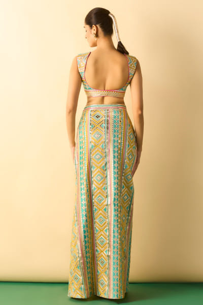 Gopi Vaid Aqua green print skirt set GOPIJUL26D150653