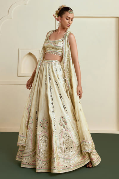 Gopi Vaid Gold mirror embroidered cape lehenga set GOPIJUL26D149282