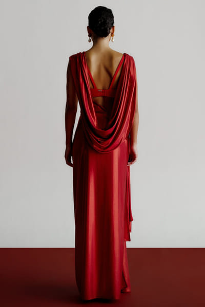 431-88 by Shweta Kapur Red pre draped pleated sari 431JAN26D136264