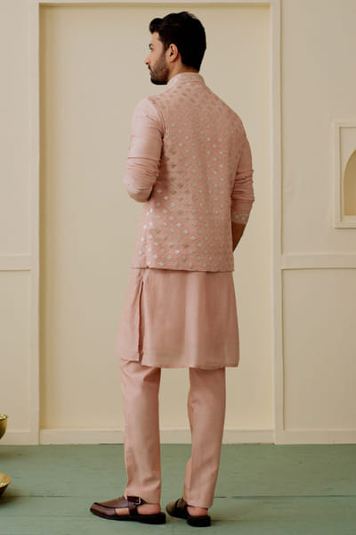Gopi Vaid Pink geometric embroidered Nehru jacket set GOPIAUG26D151718
