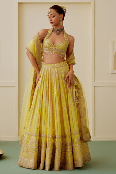 Gopi Vaid Yellow embroidered lehenga set GOPIAUG26D152897