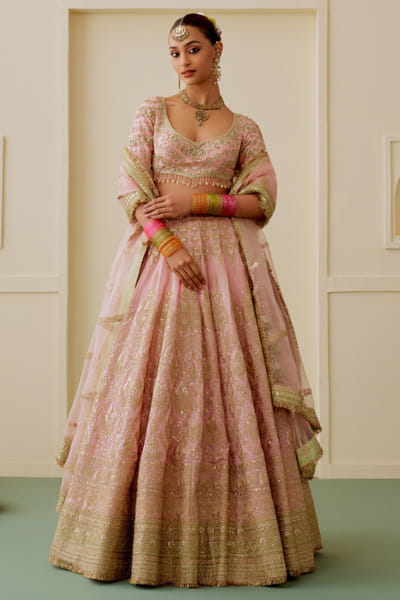 Gopi Vaid Pink zari embroidered lehenga set GOPIAUG26D152898