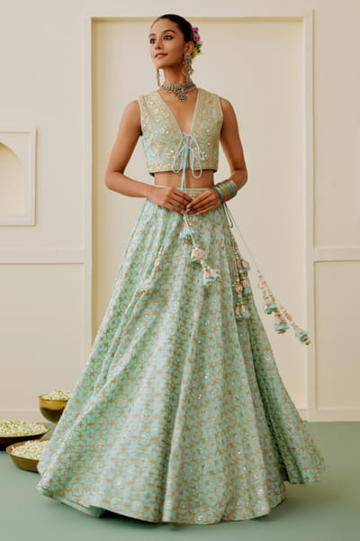 Gopi Vaid Ice blue sequin embellished lehenga set GOPIAUG26D152901