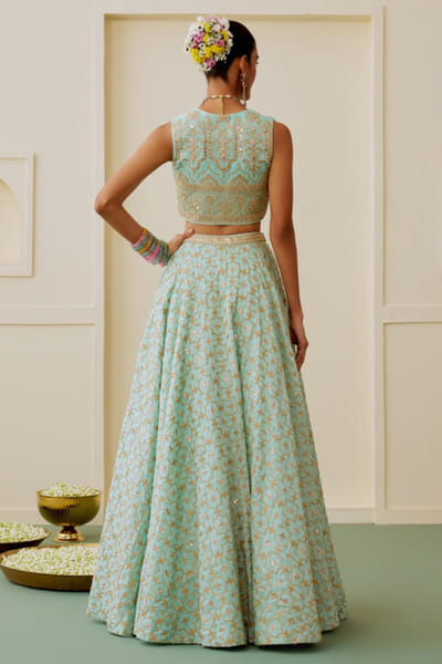 Gopi Vaid Ice blue sequin embellished lehenga set GOPIAUG26D152901