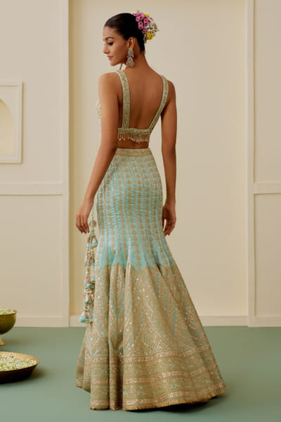 Gopi Vaid Ice blue thread embroidery mermaid lehenga set GOPIAUG26D152902