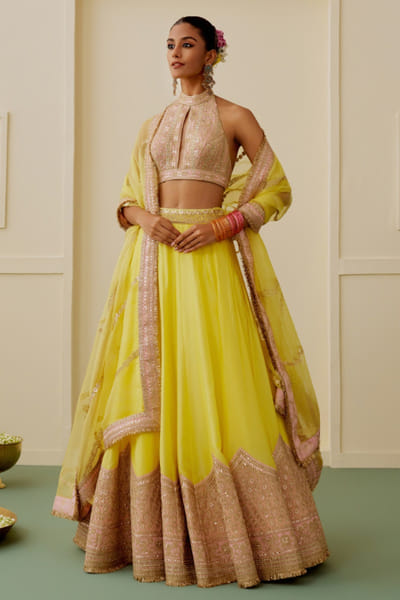 Gopi Vaid Yellow thread embroidered lehenga set GOPIAUG26D152906