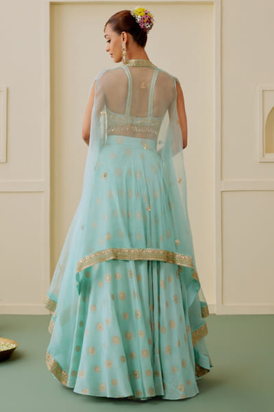 Gopi Vaid Ice blue embroidered cape lehenga set GOPIAUG26D152921