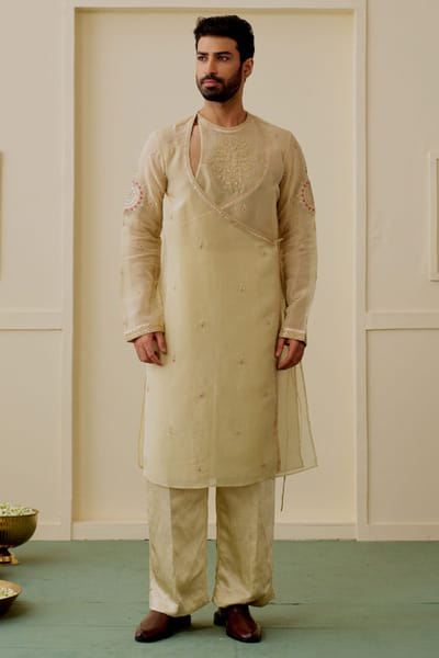 Gopi Vaid Ivory embroidered angrakha kurta set GOPIAUG26D151708