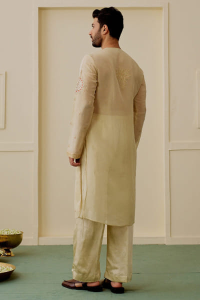 Gopi Vaid Ivory embroidered angrakha kurta set GOPIAUG26D151708