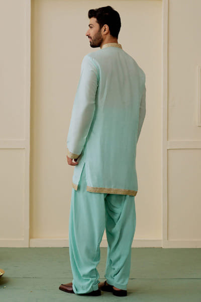 Gopi Vaid Aqua blue gold embellished kurta set GOPIAUG26D151710