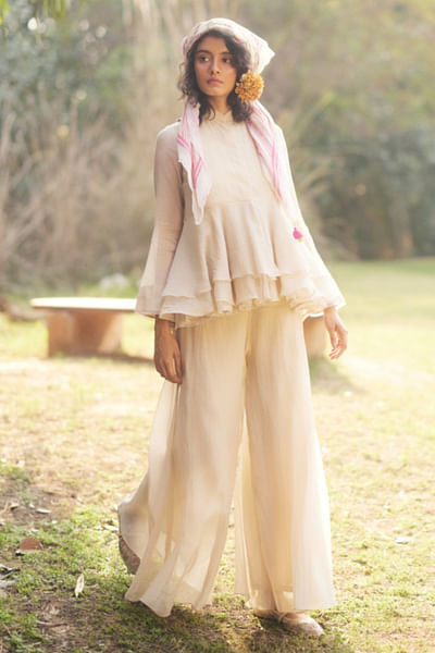Ivory layered peplum jacket set
